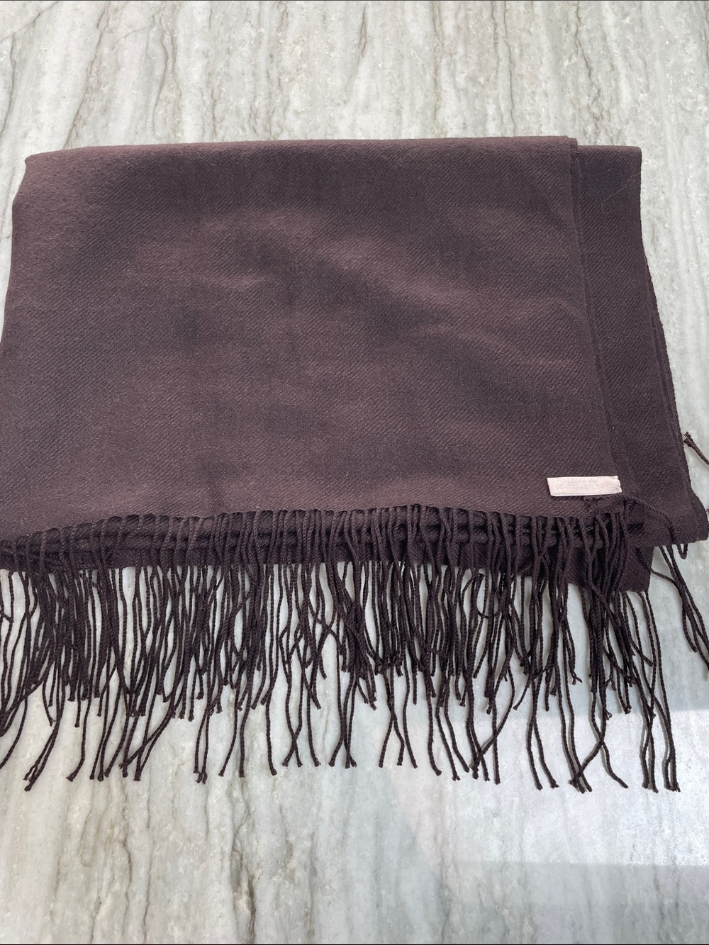 Nordstrom Brown Tissue Weight Cashmere Fringe Wrap Scarf